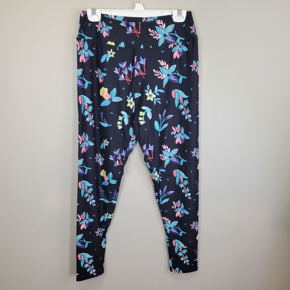 Dren Designs Polyester Spandex Floral‎ Print Wide Waistband Leggings Plus Size